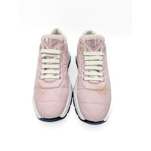 Prada Re-Nylon Piuma Metal Triangle Logo Quilted 45mm Sneakers 37 Alabastro